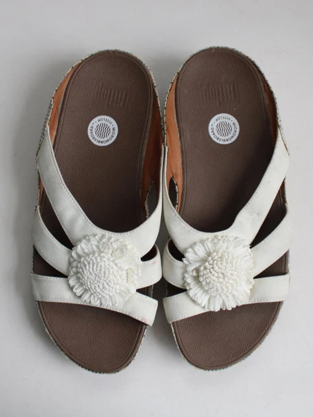 FitFlop Cream Wedge Slide Sandals with Floral Medallion